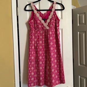 Pink with white embroidered floral cotton Dress